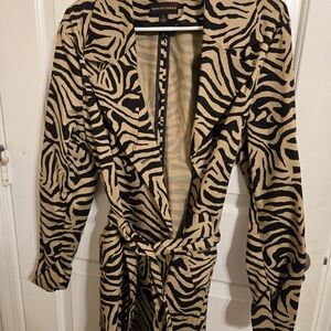Dana Buchman Zebra Print Trench Coat - Brown and Tan